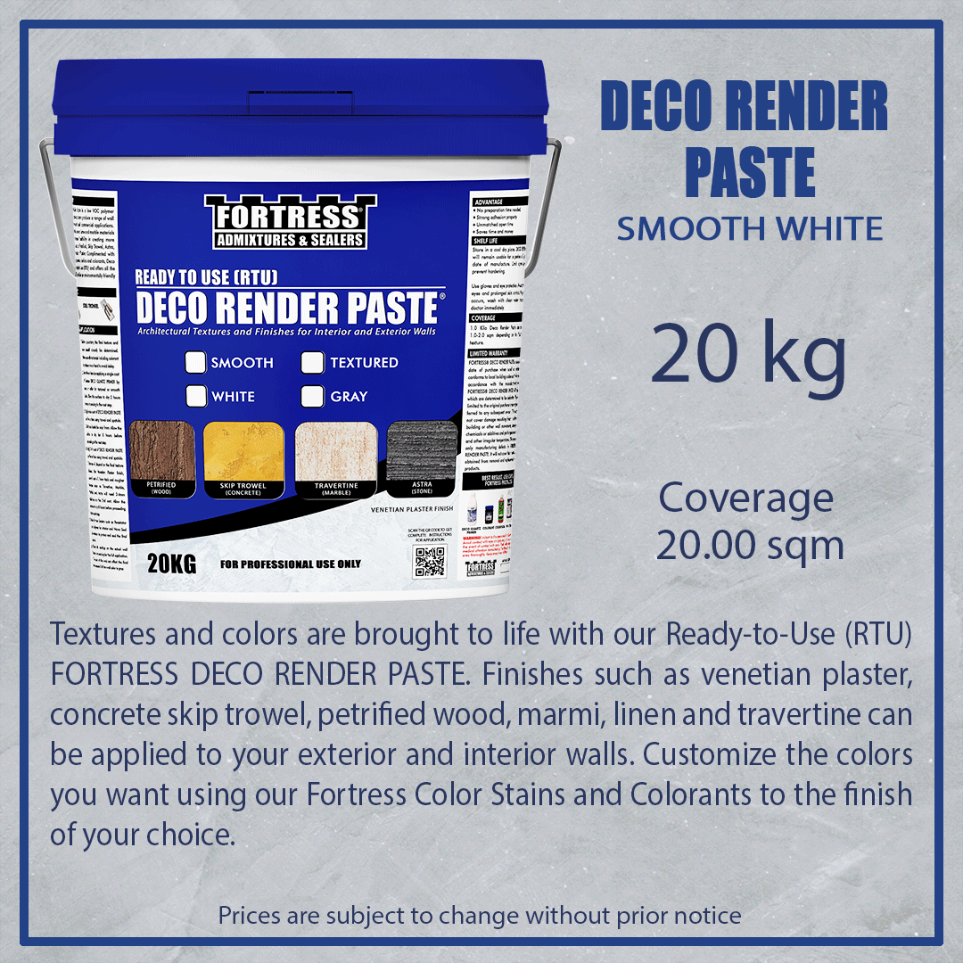 FORTRESS DECO RENDER PASTE SMOOTH WHITE 20KG / PAIL