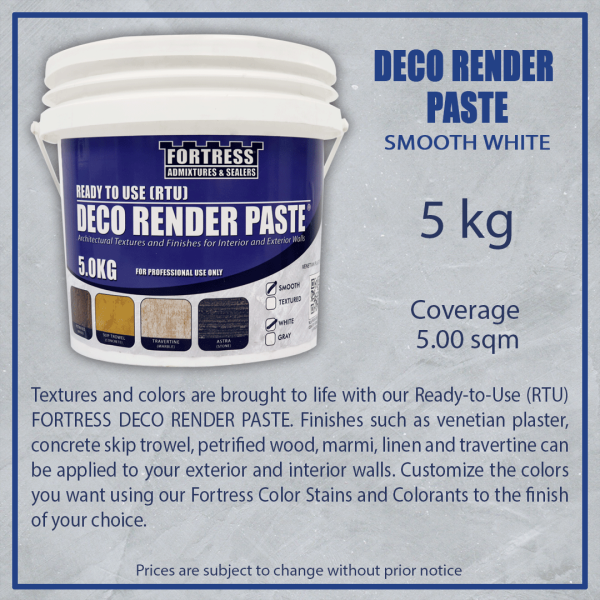 FORTRESS DECO RENDER PASTE SMOOTH WHITE 5KG / PAIL